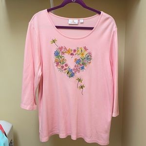 3/4 sleeve soft pink rhinestone tee